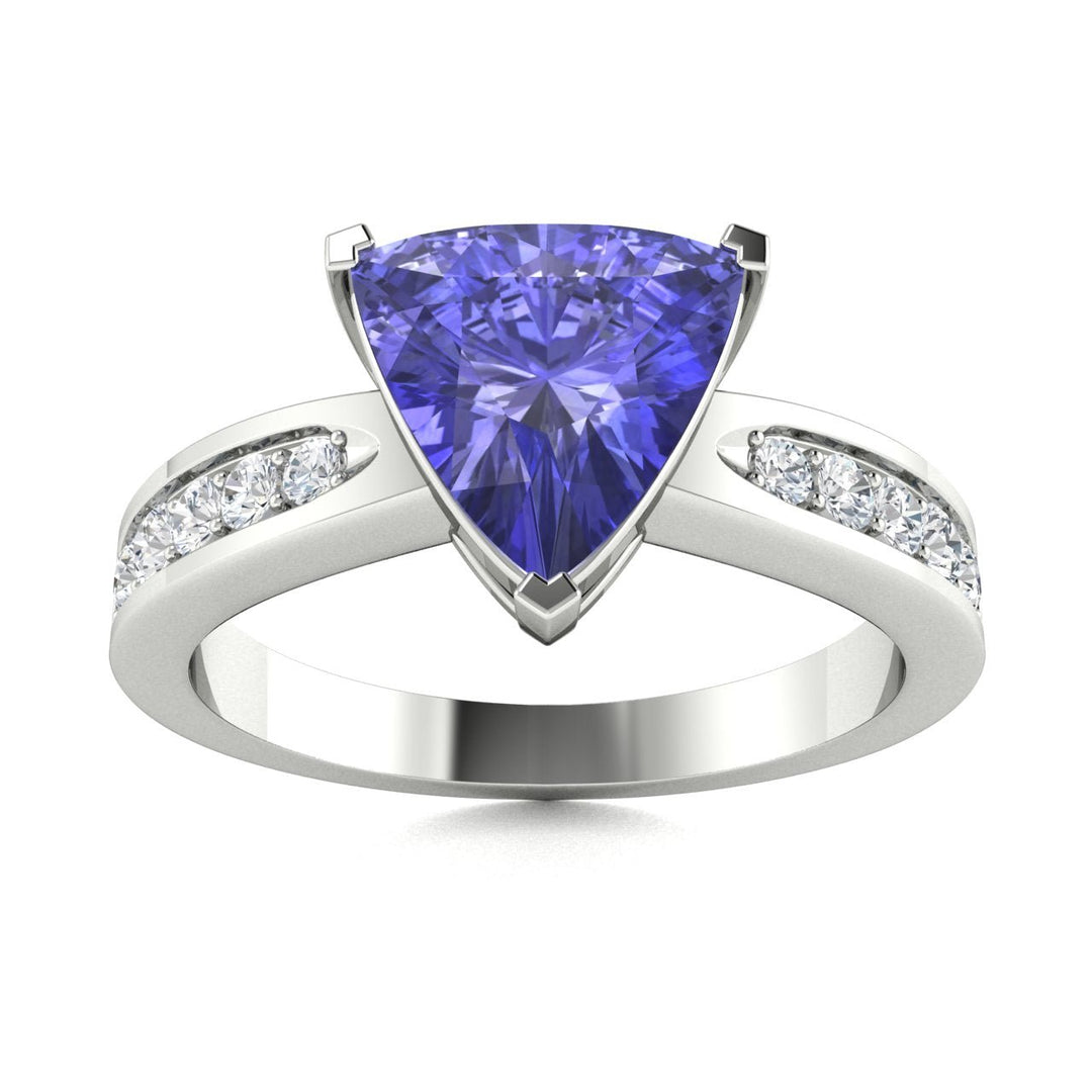 14KT Gold Triangle Tanzanite and Diamond Ladies Ring (Tanzanite 2.25 cts. White Diamond 0.20 cts.)