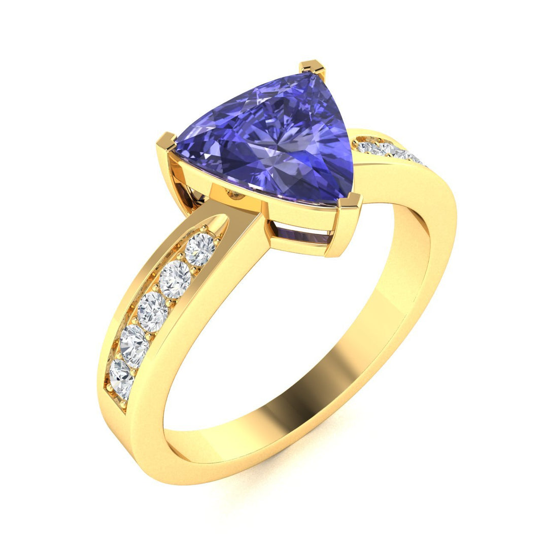 14KT Gold Triangle Tanzanite and Diamond Ladies Ring (Tanzanite 2.25 cts. White Diamond 0.20 cts.)