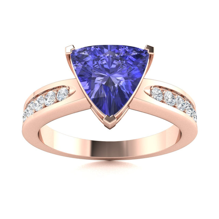 14KT Gold Triangle Tanzanite and Diamond Ladies Ring (Tanzanite 2.25 cts. White Diamond 0.20 cts.)