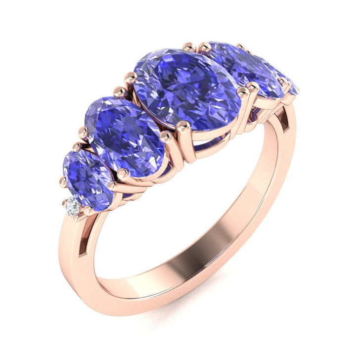 18kt Gold 5-stone Oval Tanzanite Ladies Ring (Tanzanite 1.25cts White Diamonds 0.06 cts)