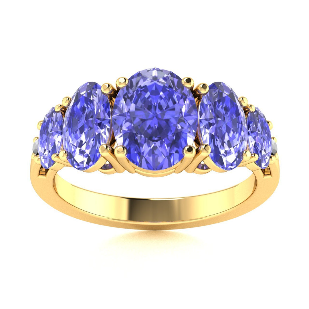 18kt Gold 5-stone Oval Tanzanite Ladies Ring (Tanzanite 1.25cts White Diamonds 0.06 cts)