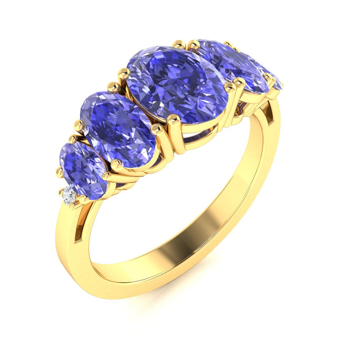 18kt Gold 5-stone Oval Tanzanite Ladies Ring (Tanzanite 1.25cts White Diamonds 0.06 cts)