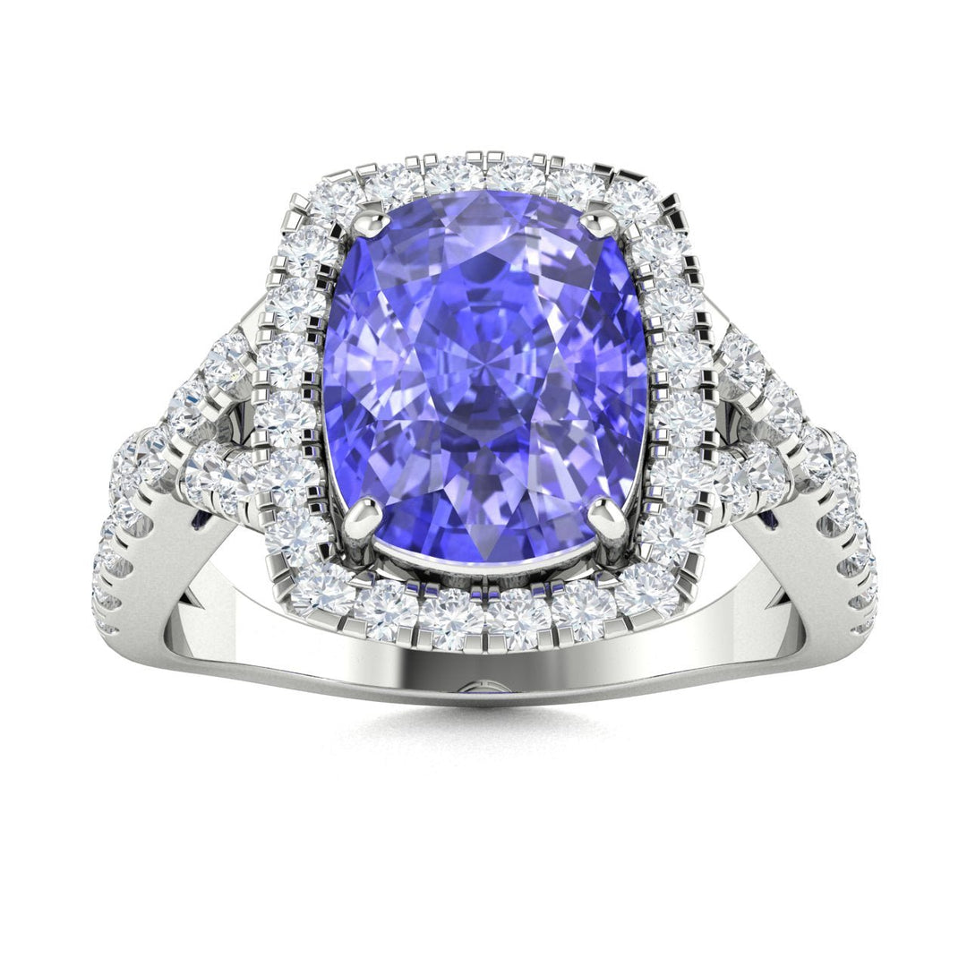 18KT Gold Cushion Tanzanite and Diamond Ladies Ring (Tanzanite 4.71 cts. White Diamond 0.71 cts.)