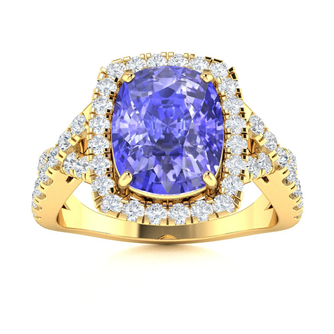 18KT Gold Cushion Tanzanite and Diamond Ladies Ring (Tanzanite 4.71 cts. White Diamond 0.71 cts.)