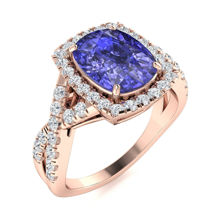 18KT Gold Cushion Tanzanite and Diamond Ladies Ring (Tanzanite 4.71 cts. White Diamond 0.71 cts.)