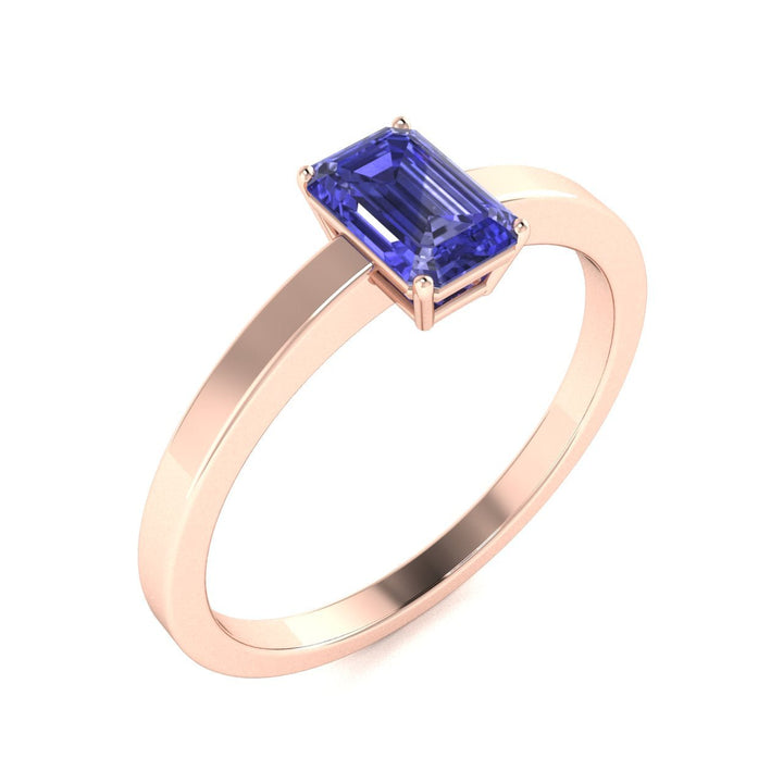 18KT Gold Emerald Cut Tanzanite Ring (Tanzanite 0.93 cts)