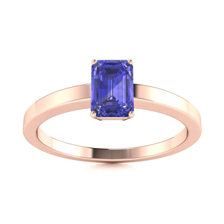 18KT Gold Emerald Cut Tanzanite Ring (Tanzanite 0.93 cts)