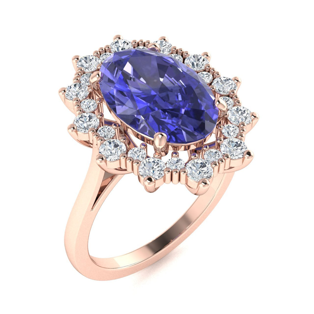 18KT Gold Oval Tanzanite and Diamond Ladies Ring (Tanzanite 4.21 cts. White Diamond 0.51 cts.)