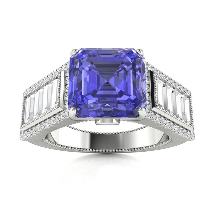 18KT Gold Princess Cut Tanzanite and Diamond Ladies Ring (Tanzanite 4.02 cts. White Diamond 0.80 cts.)