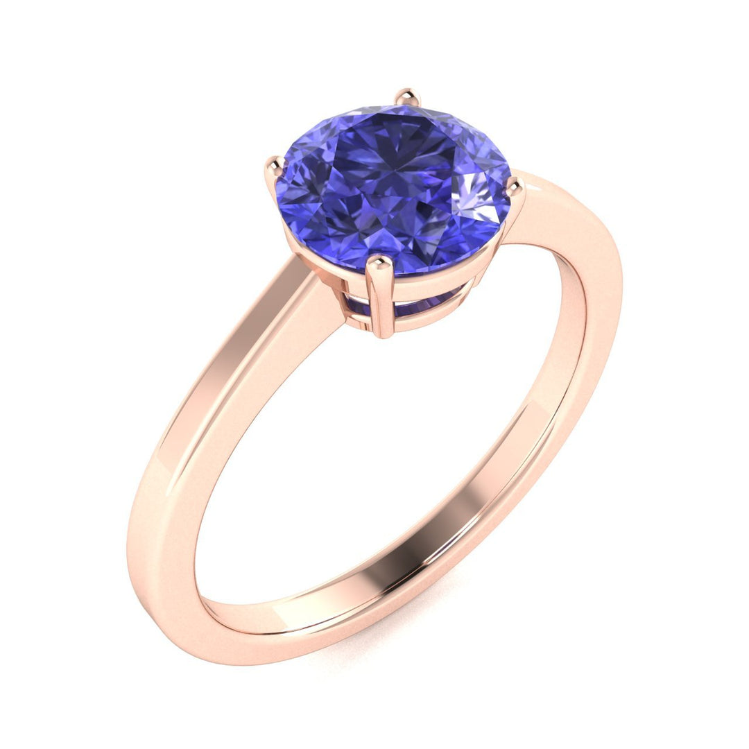 18kt Gold Round Brilliant Cut Solitaire Tanzanite Ladies Ring (Tanzanite 3.00ct)