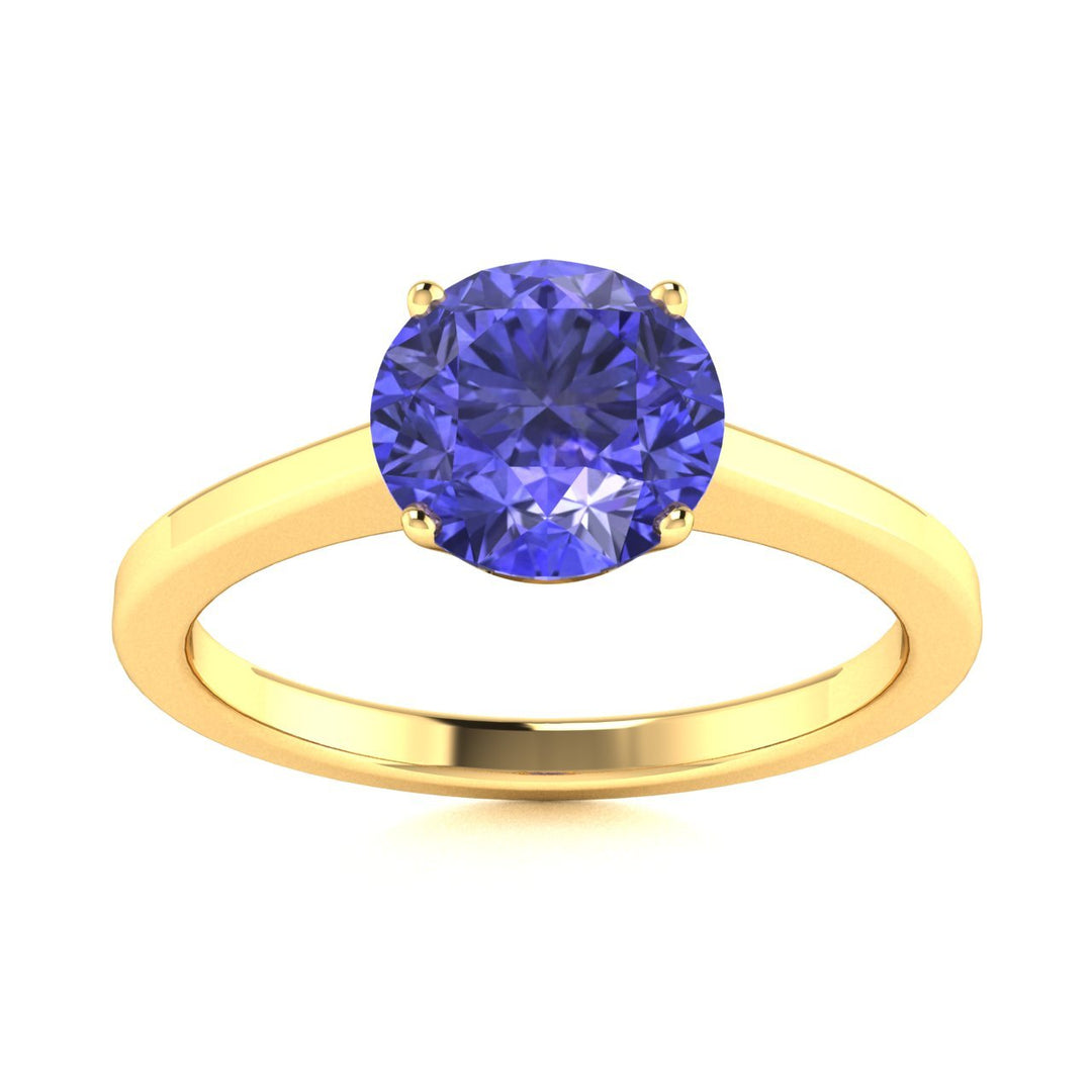 18kt Gold Round Brilliant Cut Solitaire Tanzanite Ladies Ring (Tanzanite 3.00ct)