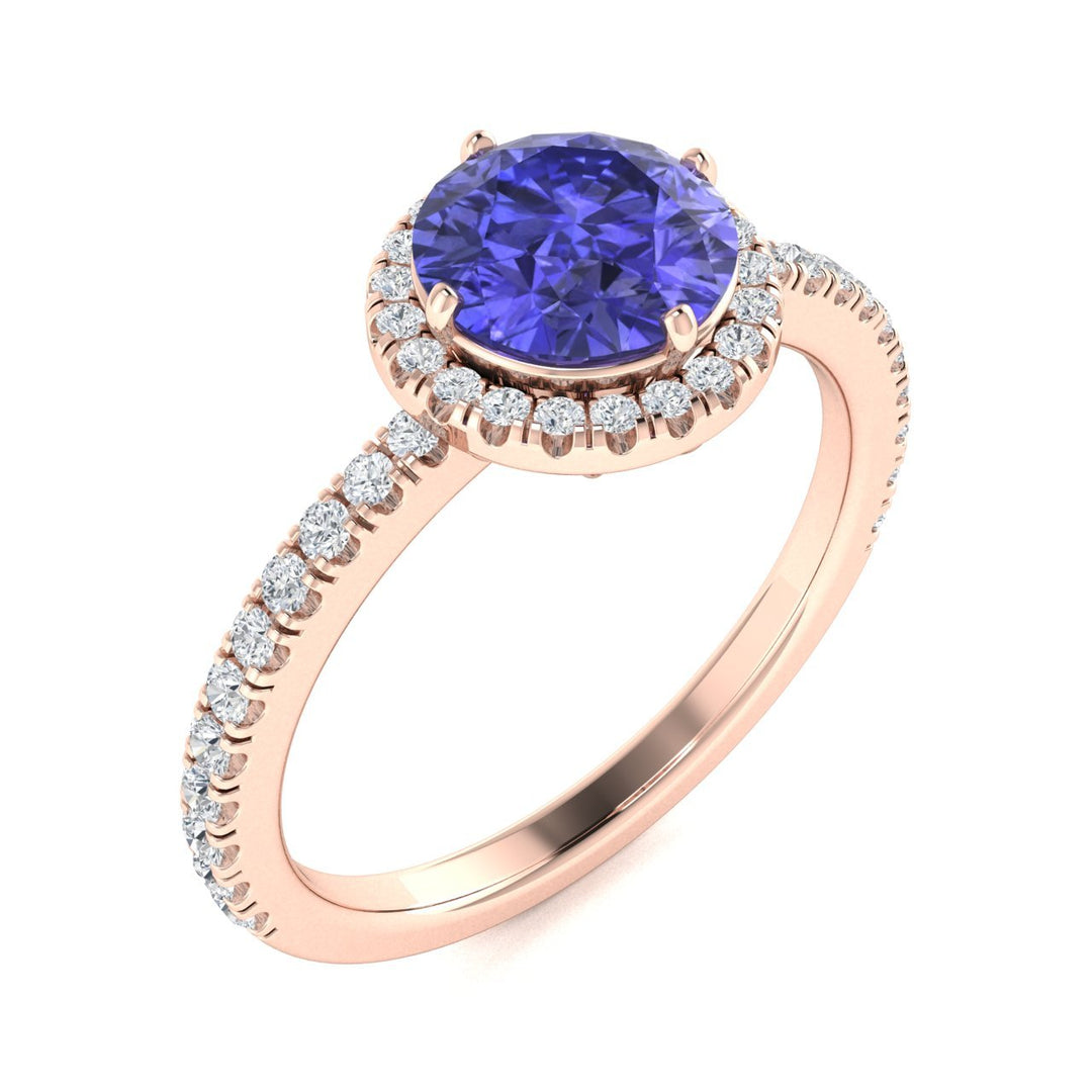 18KT Gold Round Brilliant Cut Tanzanite and Diamond Ladies Ring (Tanzanite 2.00 ct. White Diamonds 0.20 cts.)