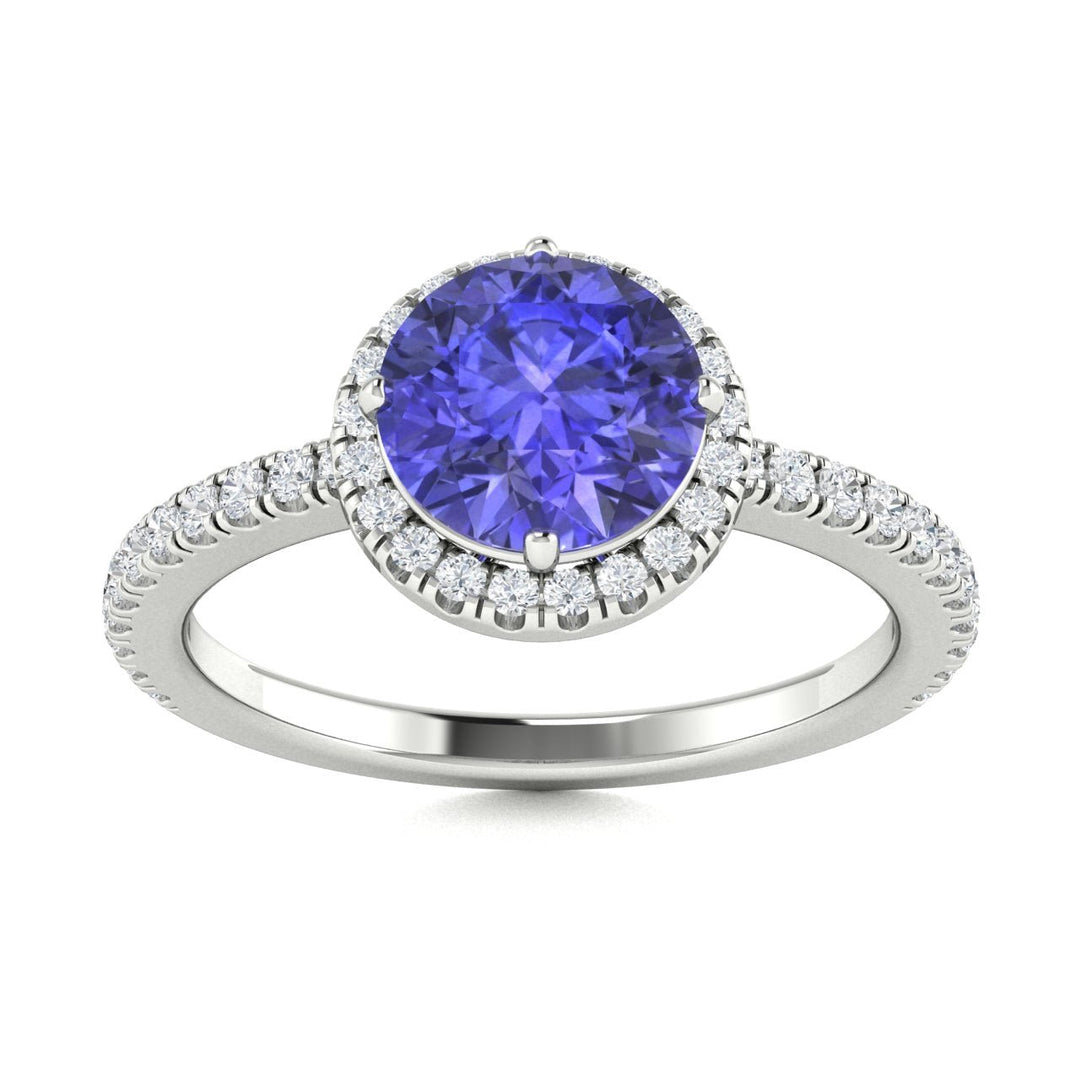 18KT Gold Round Brilliant Cut Tanzanite and Diamond Ladies Ring (Tanzanite 2.00 ct. White Diamonds 0.20 cts.)