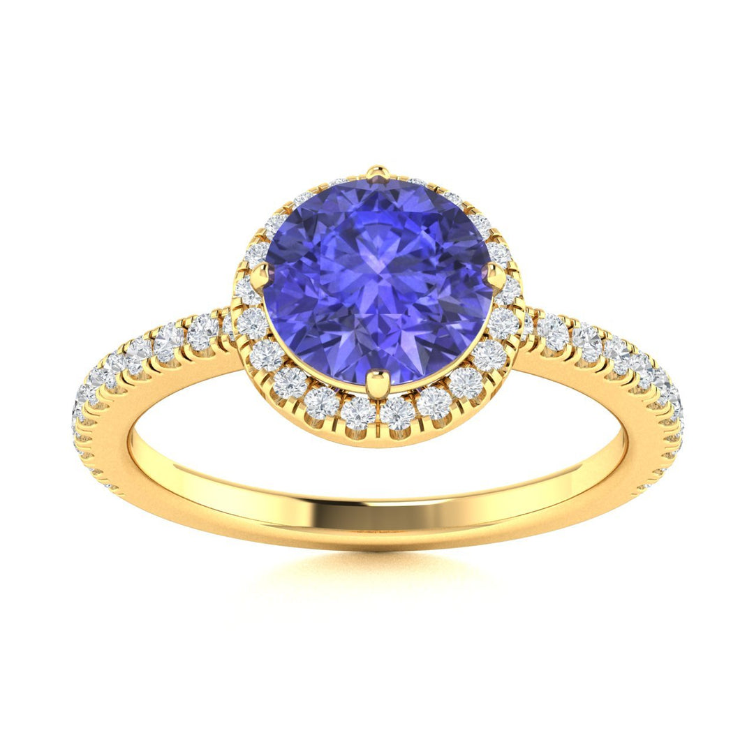 18KT Gold Round Brilliant Cut Tanzanite and Diamond Ladies Ring (Tanzanite 2.00 ct. White Diamonds 0.20 cts.)