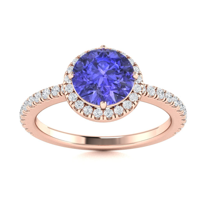 18KT Gold Round Brilliant Cut Tanzanite and Diamond Ladies Ring (Tanzanite 2.00 ct. White Diamonds 0.20 cts.)