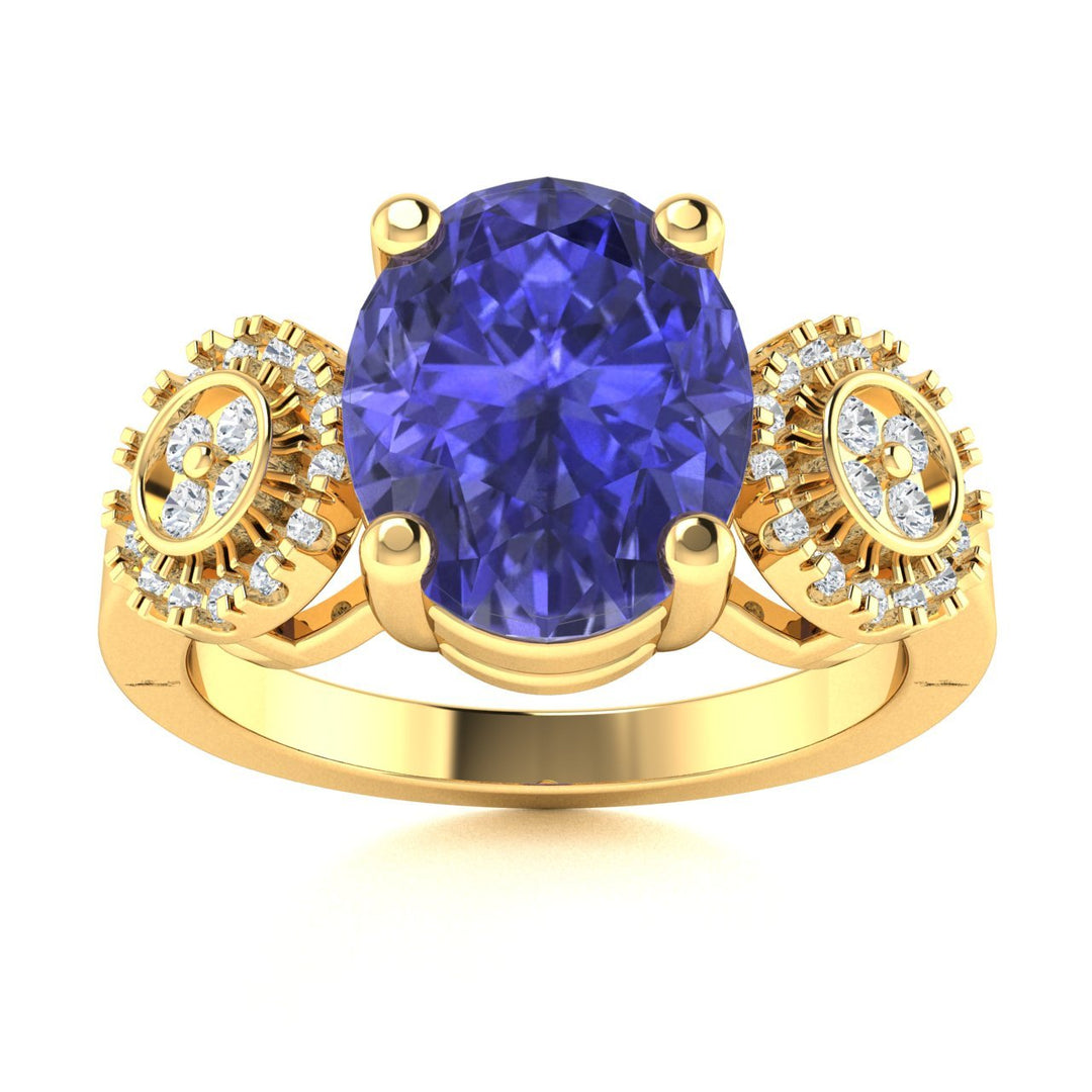 18KT Gold Round Tanzanite and Diamond Ladies Ring (Tanzanite 4.58 cts. White Diamond 0.16 cts.)