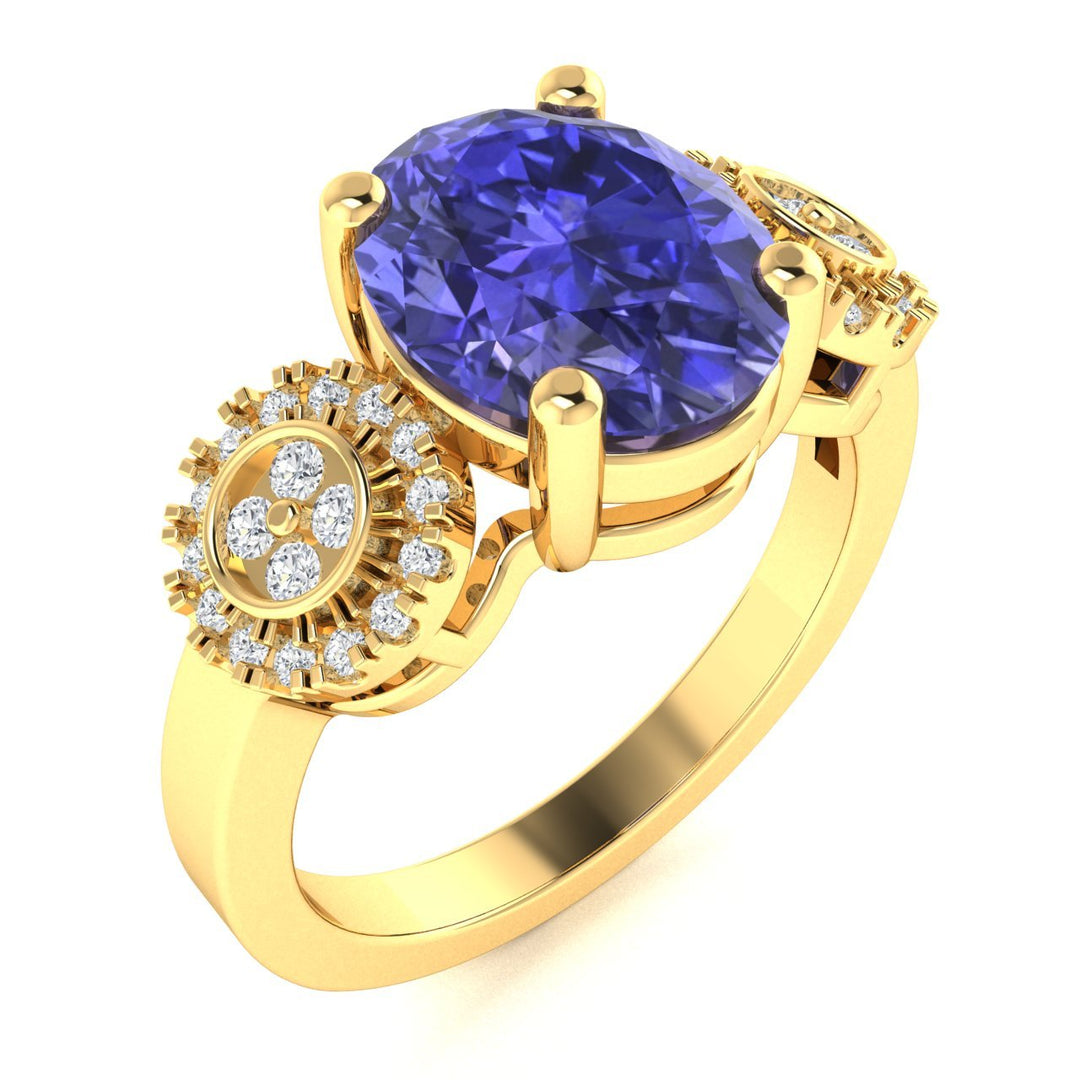 18KT Gold Round Tanzanite and Diamond Ladies Ring (Tanzanite 4.58 cts. White Diamond 0.16 cts.)