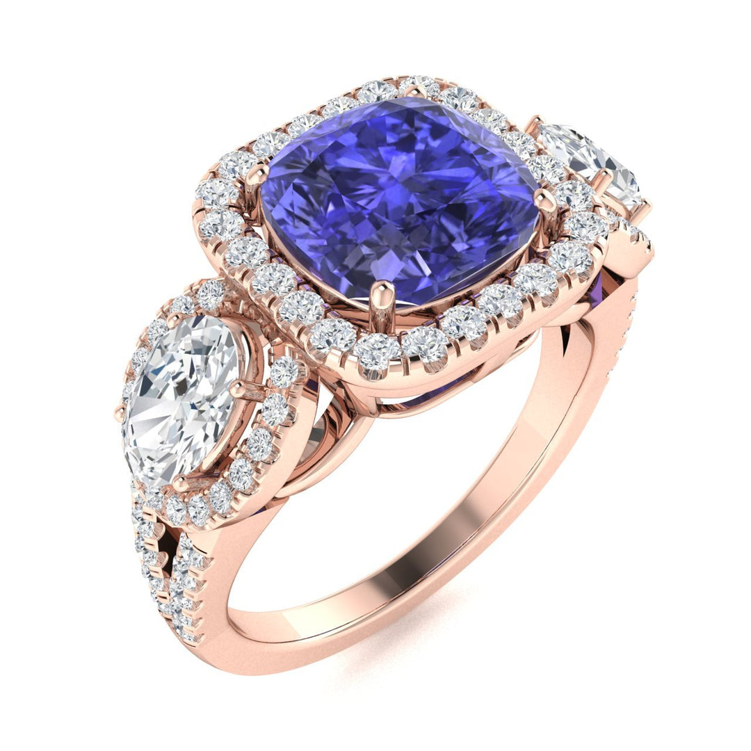 18KT Gold Tanzanite, Paraiba Tourmaline and Diamond Ladies Ring (Tanzanite 4.08 cts. Paraiba Tourmaline 1.15 cts.