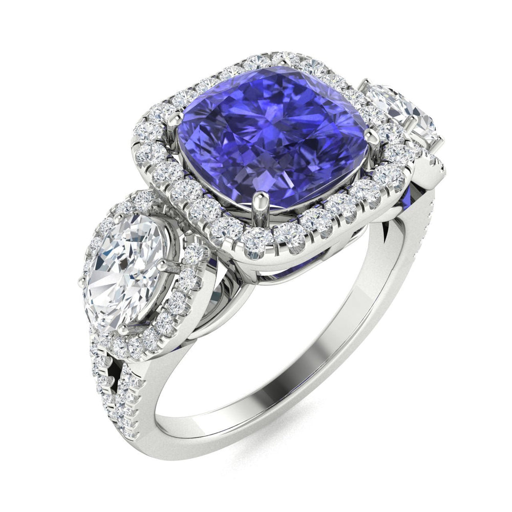 18KT Gold Tanzanite, Paraiba Tourmaline and Diamond Ladies Ring (Tanzanite 4.08 cts. Paraiba Tourmaline 1.15 cts.