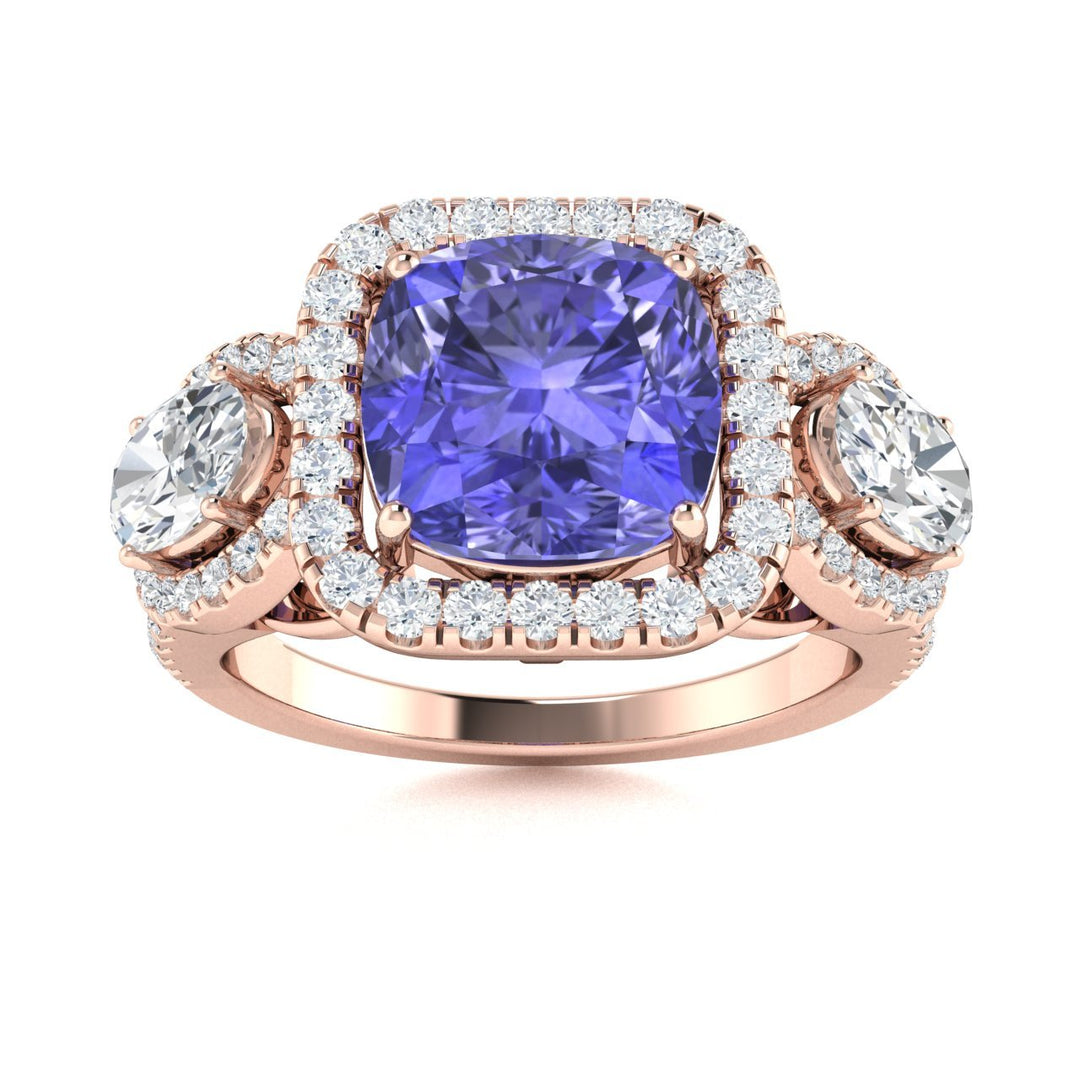 18KT Gold Tanzanite, Paraiba Tourmaline and Diamond Ladies Ring (Tanzanite 4.08 cts. Paraiba Tourmaline 1.15 cts.