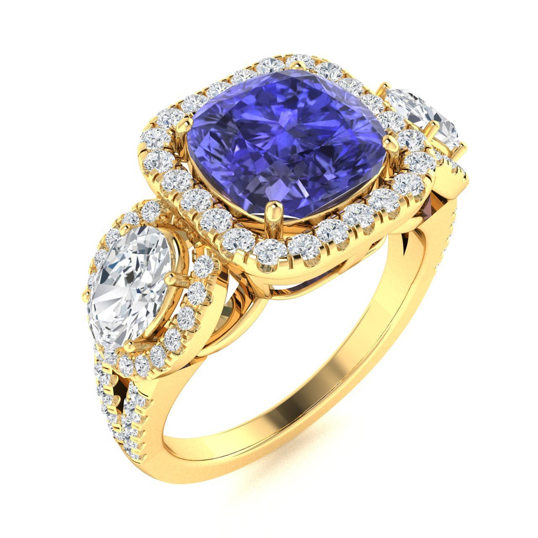 18KT Gold Tanzanite, Paraiba Tourmaline and Diamond Ladies Ring (Tanzanite 4.08 cts. Paraiba Tourmaline 1.15 cts.